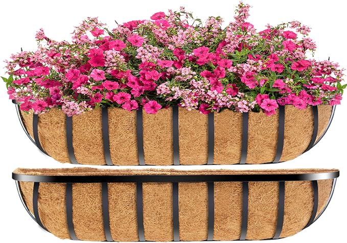 30 Inch Window Deck with Coco Liner, Fence Metal Hanging Flower Planter Window by YM