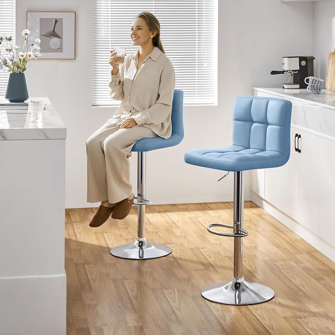 Yaheetech Bar Stools Set of 2, Adjustable PU Leather Swivel Barstools, Modern - Image 4