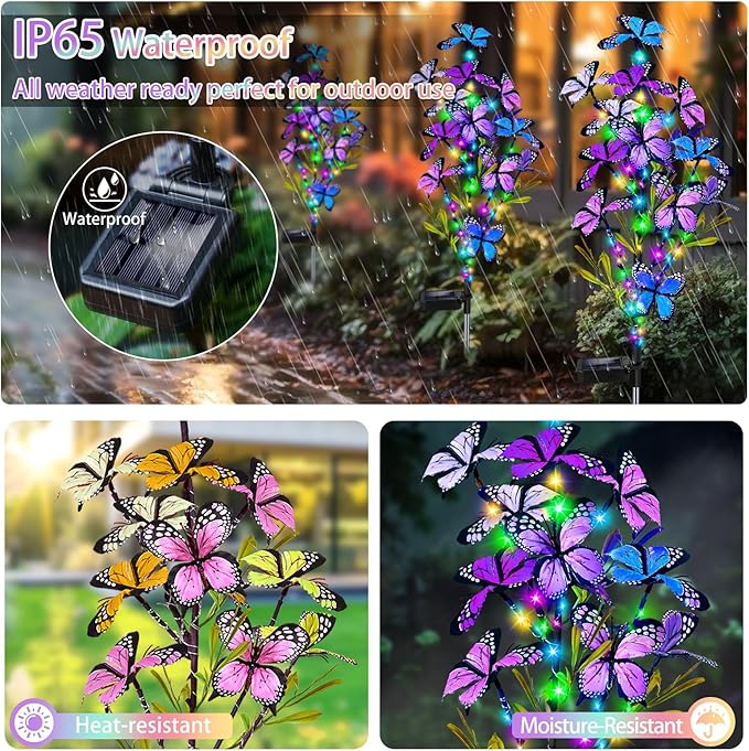 Solar Garden Lights Outdoor, Waterproof 2 Pack Solar Butterfly Lights - Image 4