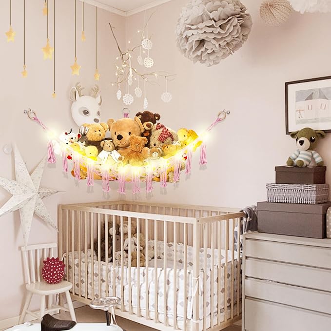 Stuffed Animal Hammock with LED Light, Large Stuffed Animals Storage Corner - Image 3