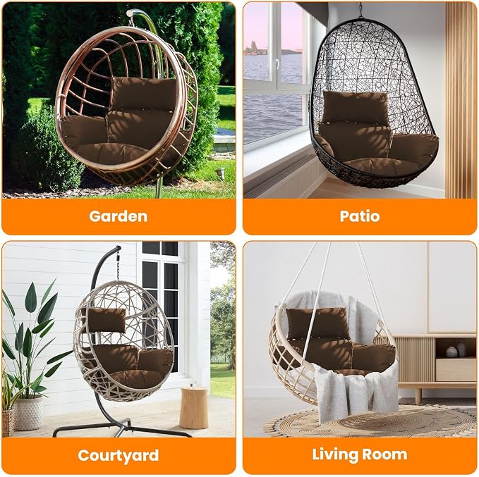 Egg Chair Cushion with Headrest, Hanging Basket Hammock Swing Seat Cushion - Image 7