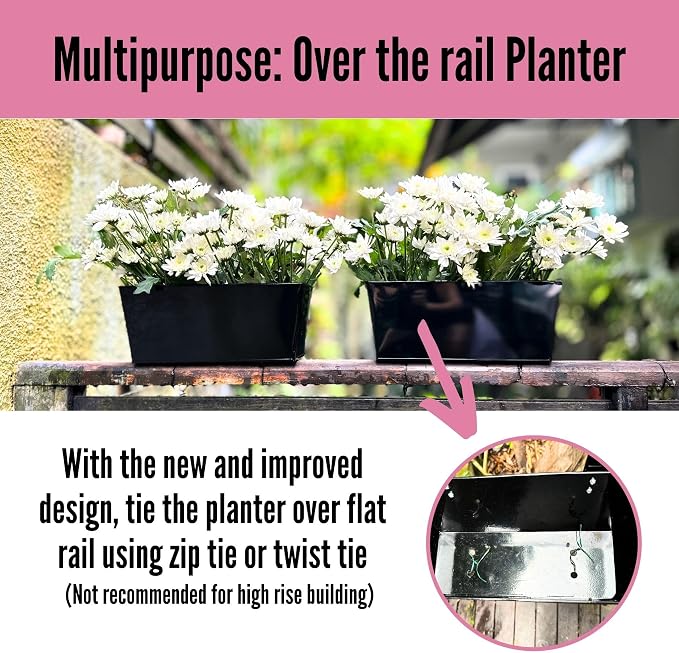 LaLaGreen Railing Hanging Planters Large Black Metal Strawberry Flower Pots - Image 5