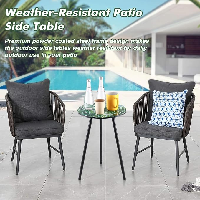 Metal Outdoor Side Tables Set of Two Small Outside Round End Table - Image 5