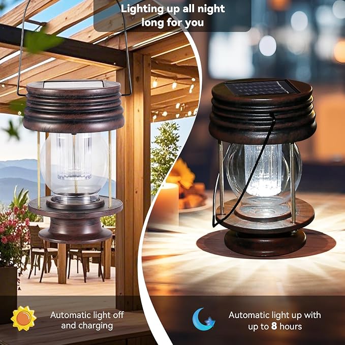 Solar Lantern - Hanging Solar Lights Outdoor - 2 Pack Solar Powered Waterproof - Image 2