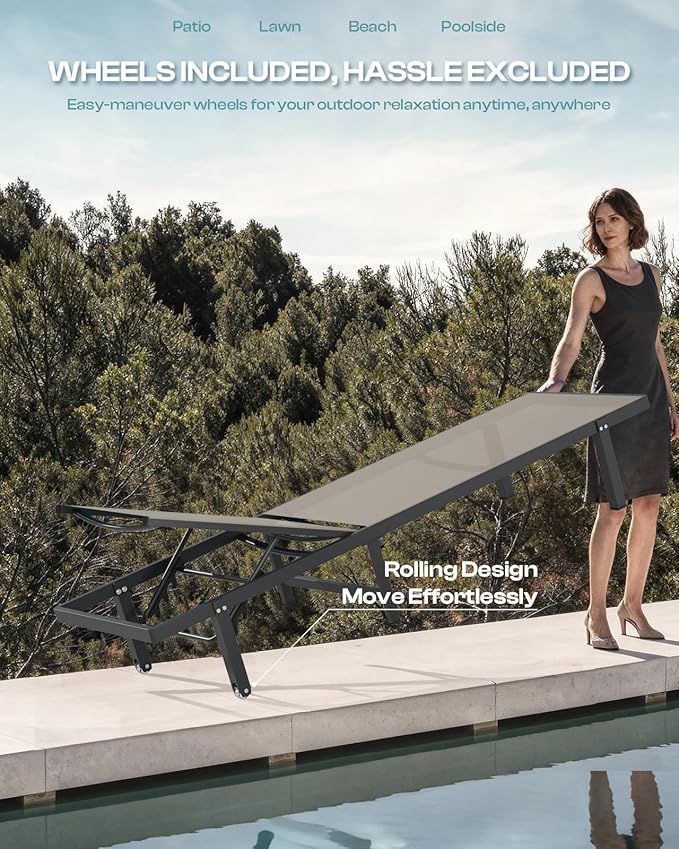 Aluminum Outdoor Lounge Chairs Set of 2, Pool Lounge Chairs - Image 4