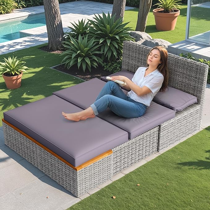 Devoko Patio Day Bed with 2 Side Tables Outdoor Daybed Set - Image 3