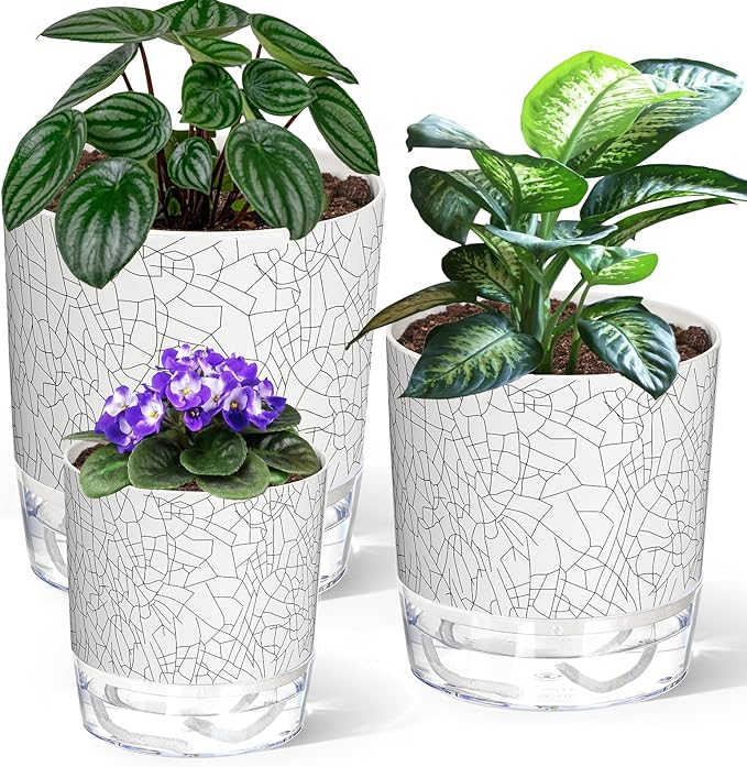 3 Pack Self Watering Pots for Indoor Plants, 4+5.5+6.3 Inch Self Watering Plant by Samhe