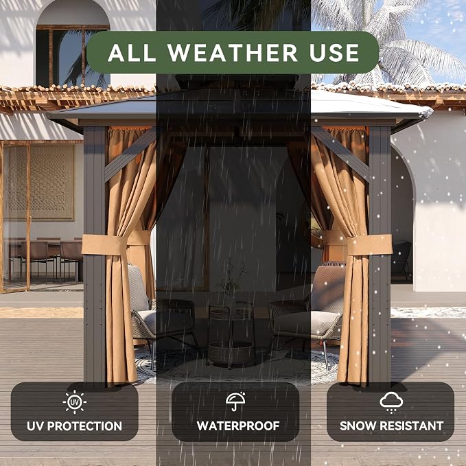 Aoxun 8'x8' Hardtop Gazebo, Aluminum Frame Permanent Pavilion - Image 5