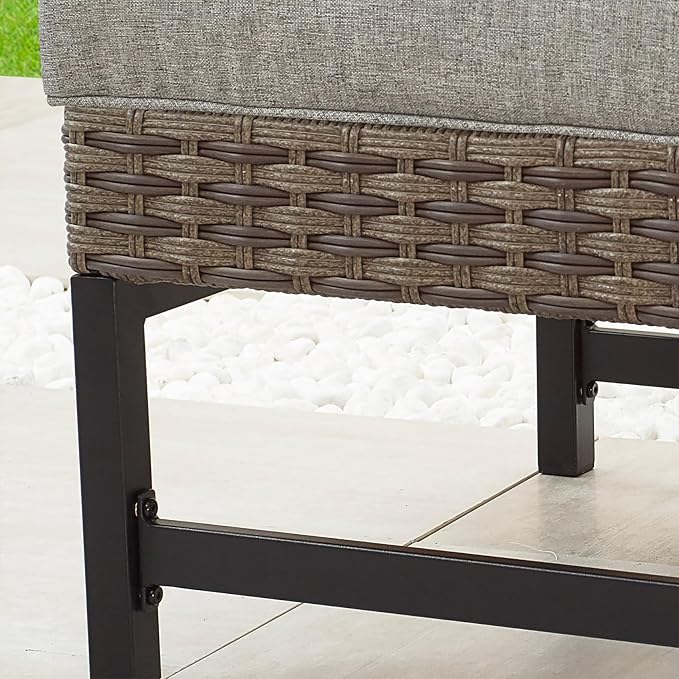 Outdoor Cushioned Ottoman Wicker Patio Furniture Ottoman - Image 4