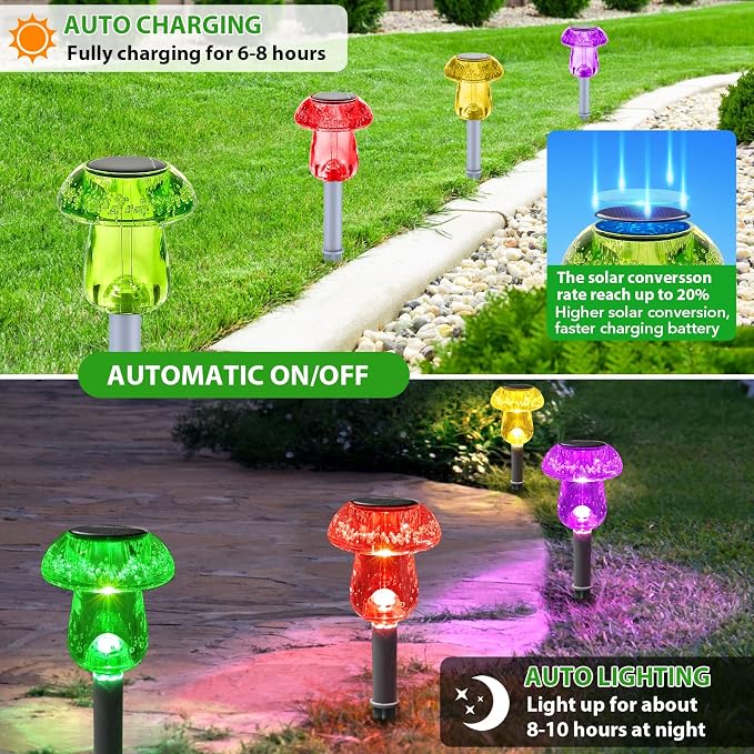 Solar Lights Outdoor, 16 Pack Mushroom Lights Outside Waterproof, Solar Powered - Image 5