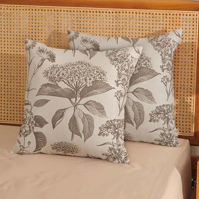 Vintage Brown Pillow Covers 16x16 Inch 2 Pcs Boho Beige Floral Decor Throw - Image 2