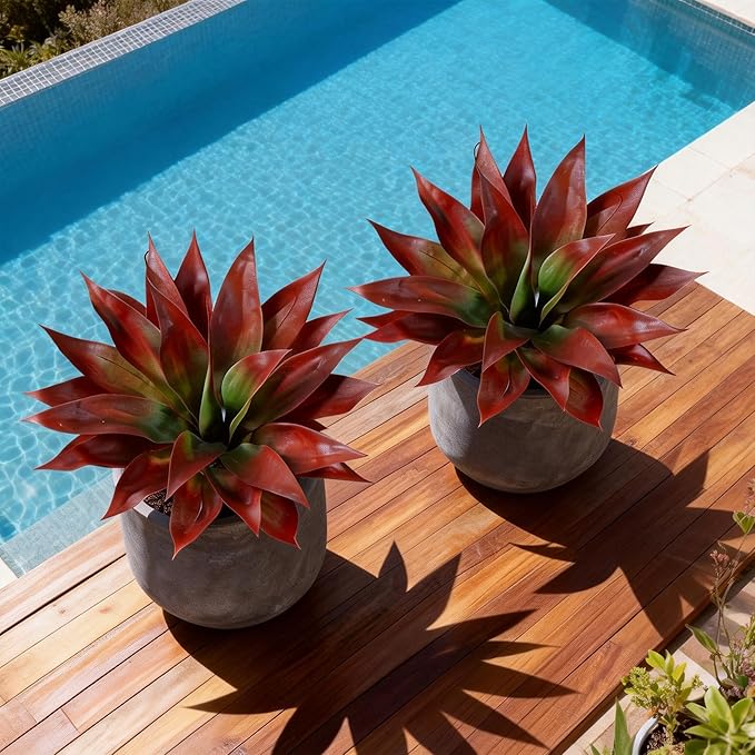 Ivydale Fake Plants 18 Inch Agave Artificial Plants Outdoor 2 PCS - Image 4