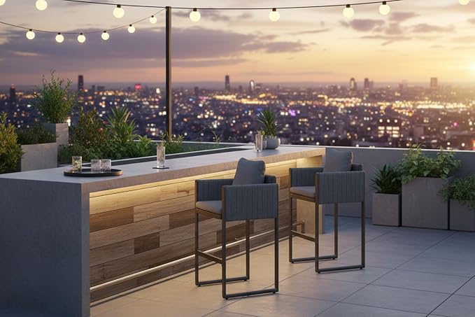 PURPLE LEAF Outdoor Bar Height Stools Set of 2 Aluminum Bar Chairs Modern - Image 2
