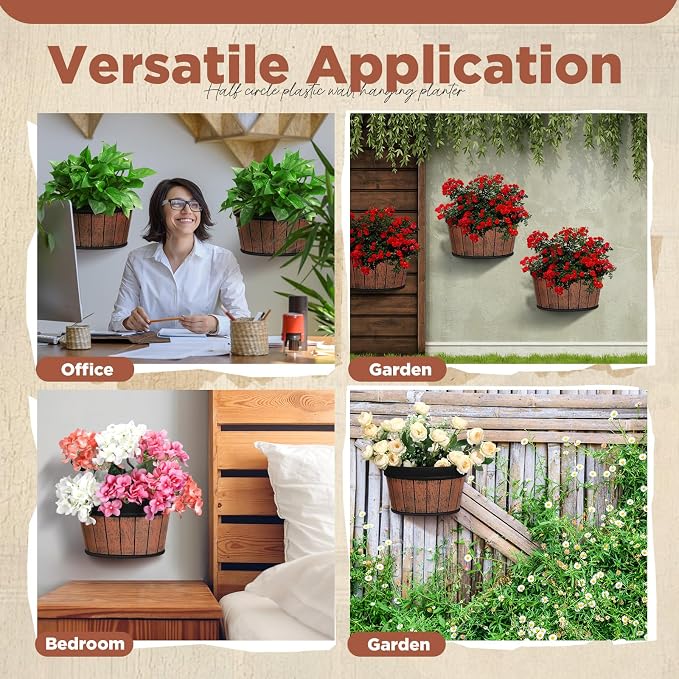 Layhit 6 Pcs Wall Hanging Planters Outdoor Pot Planter Wine Barrel Planter - Image 5