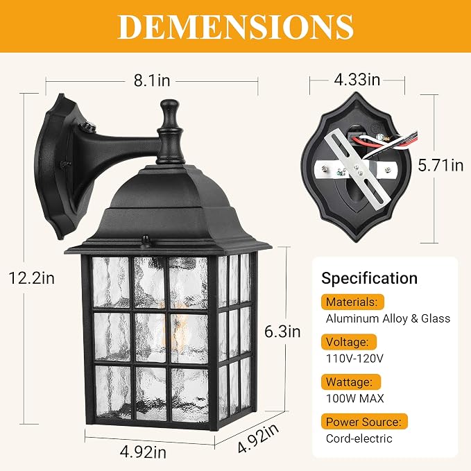 WIHTU 2-Pack Dusk to Dawn Outdoor Wall Lights, Sensor Exterior Light Fixtures - Image 5