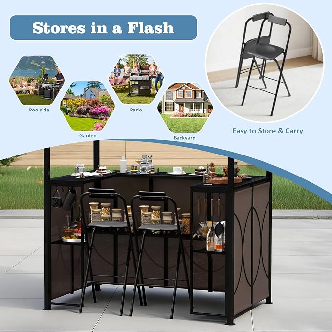 Outdoor Grill Gazebo with Patio Bar Set, Double-Tier BBQ Shelter with Side - Image 7