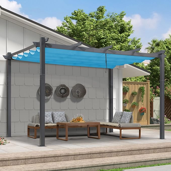 PURPLE LEAF 9.5' X 13' Outdoor Retractable Pergola Against The Wall by PURPLELEAF