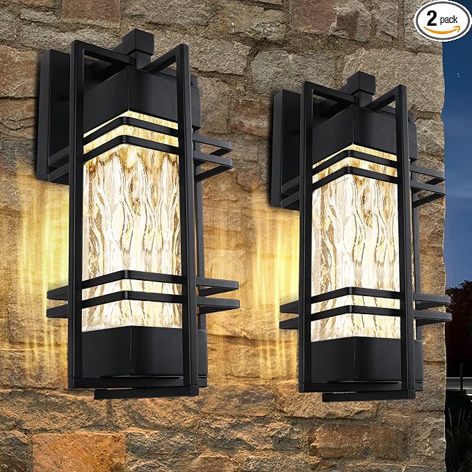 Outdoor Front Porch Light Fixtures Wall Mount, Water Ripple Outdoor Wall Lantern by WIHTU