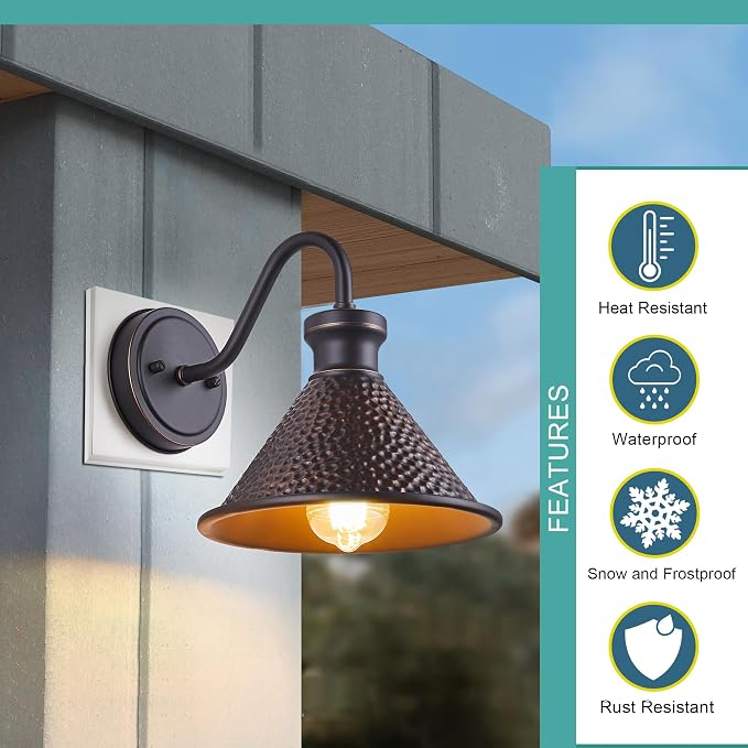 Gooseneck Outdoor Wall Light Fixtures, Industrial Oil-Rubbed Bronze Exterior - Image 7