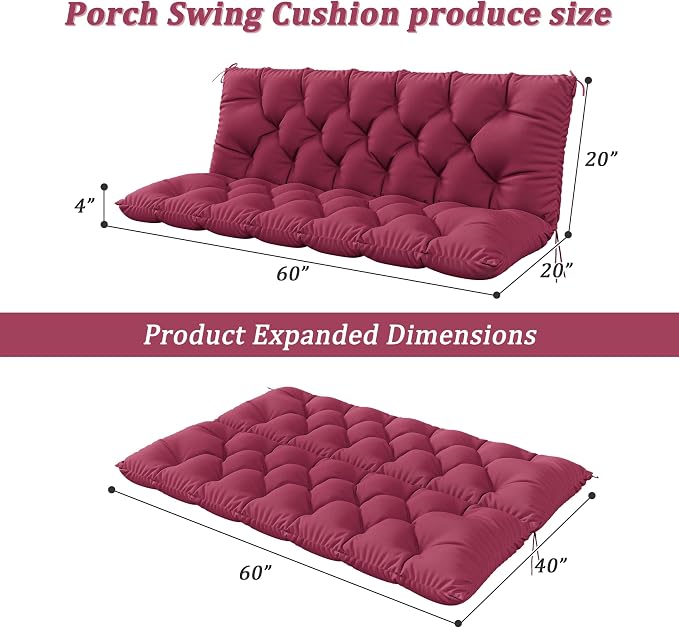 Porch Swing Cushion with Backrest 2-3 Seater Outdoor Bench Cushions Waterproof - Image 2