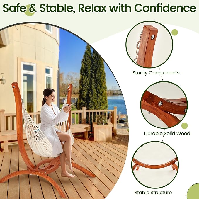 Premium Wooden Hammock Stand only, Sun Protection & Rain Resistant, Heavy Duty - Image 4
