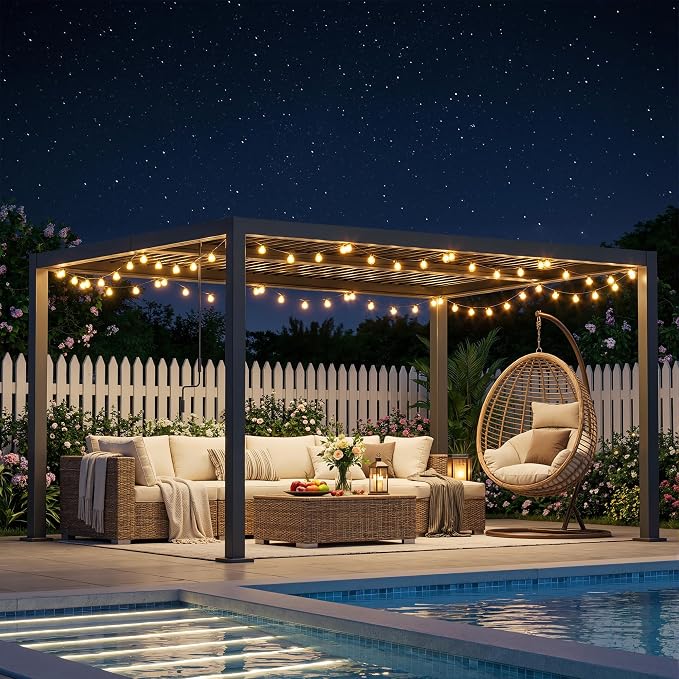 10' x 13' Louvered Pergola, Metal Patio Pergola by Sumshadow