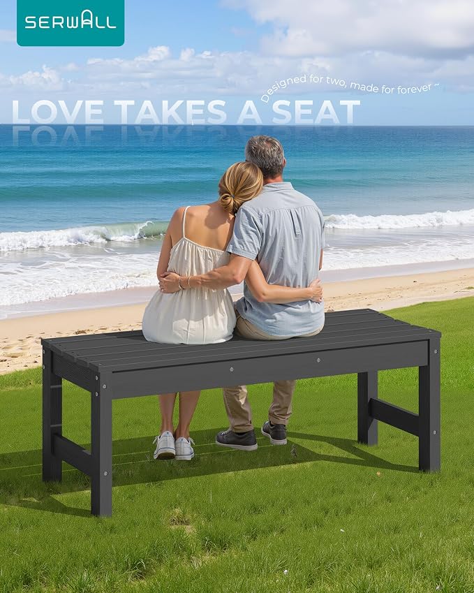 SERWALL 47 Inches Outdoor Bench Set of 2, All Weather HDPE Backless Bench - Image 8