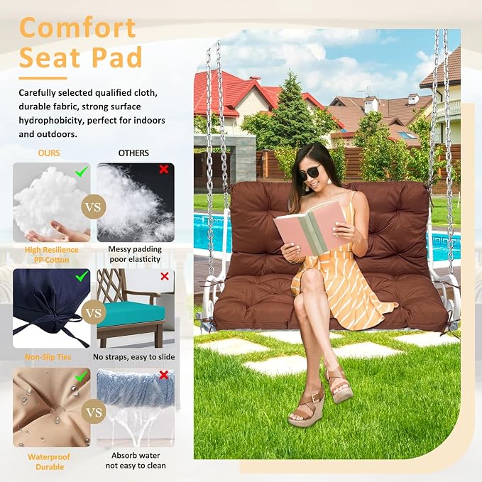 Swing Replacement Cushions for Outdoor: 2-3 Seater Waterproof Porch Bench - Image 5