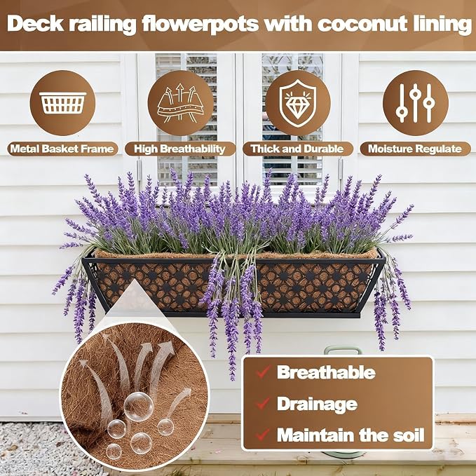 24 Inch Window Box Planters Outdoor, Deck Railing Planter Boxes - Image 6