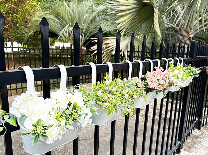 10" Hanging Flower Pots, Railing Planters Fence Pot - Image 6