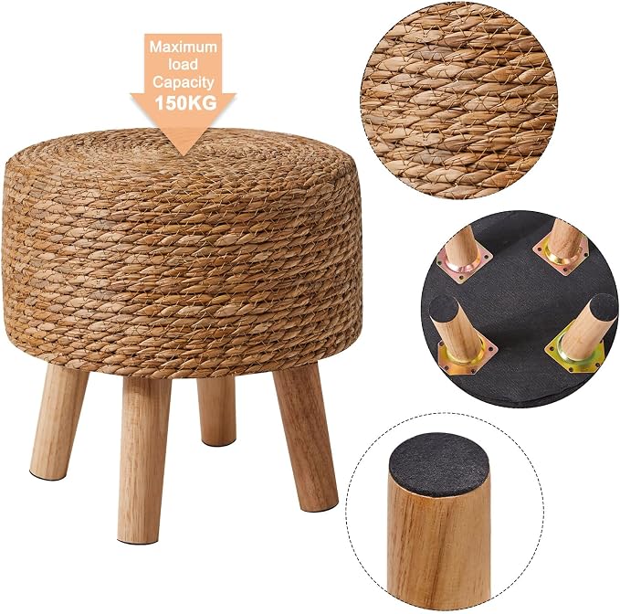 YMYNY Foot Stool Natural Seagrass Hand Weave, 12.6" Small Ottoman, Round - Image 7