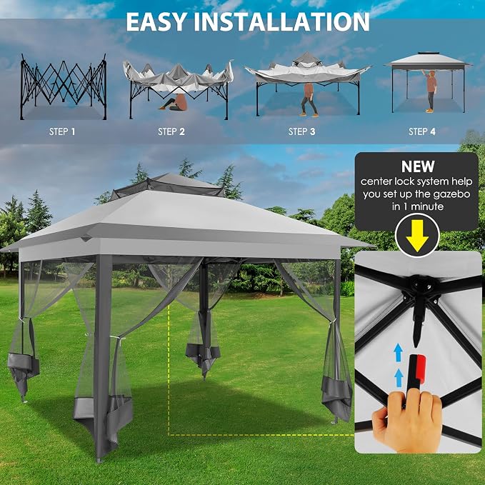 COBIZI 11x11 Pop Up Gazebo One-Push Canopy Tent, Carpas Para Patio, Outdoor - Image 6