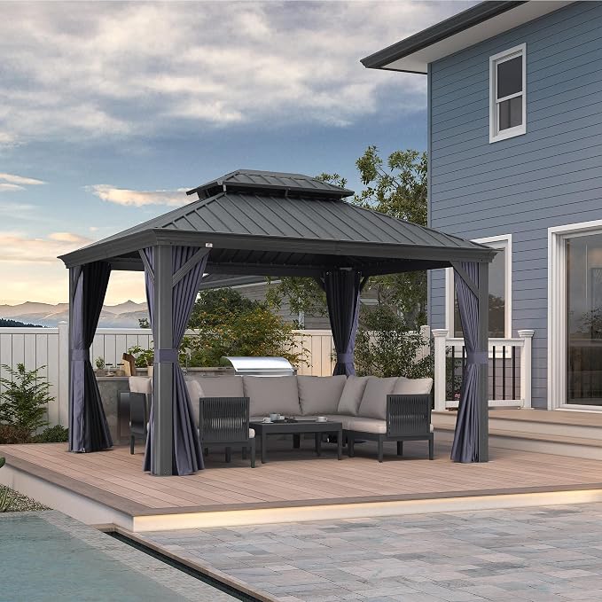 PURPLE LEAF 10' X 12' Hardtop Gazebo Aluminum Gazebo by PURPLELEAF