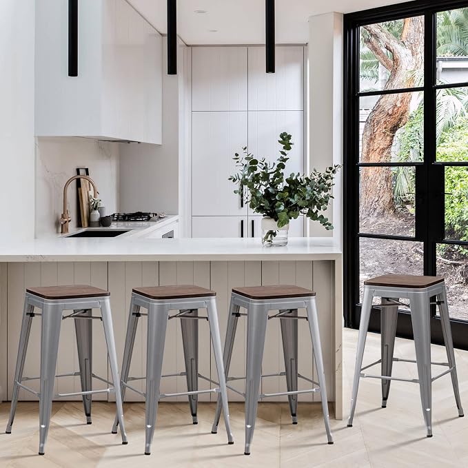 Alunaune 26" Metal Counter Height Bar Stools Set of 4 Industrial Backless - Image 3
