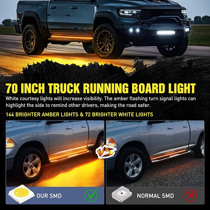 Nilight Truck LED Running Board Lights 2PCS 70 Inch LED Side Maker Light - Image 4