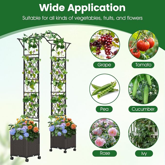 Giantex 8.2 FT Garden Arch Trellis w/ 2 Self-Watering Planter Boxes, Metal - Image 6
