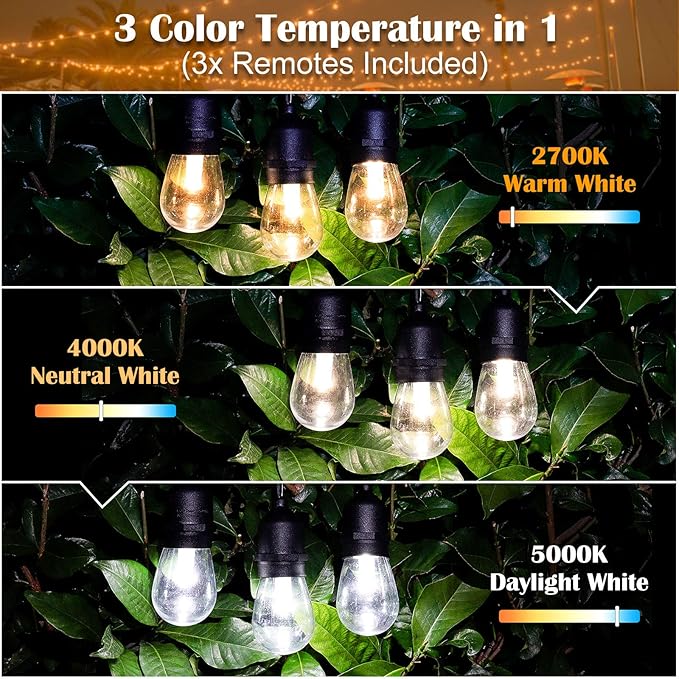 Mlambert 2 Pack Each 48FT 3-Color in 1 Solar String Lights Outdoor, Dimmable - Image 2