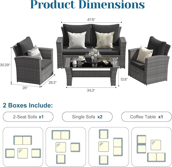 Solaste 4 Piece Outdoor Patio Furniture Set, Outdoor Sectional Sofa - Image 2