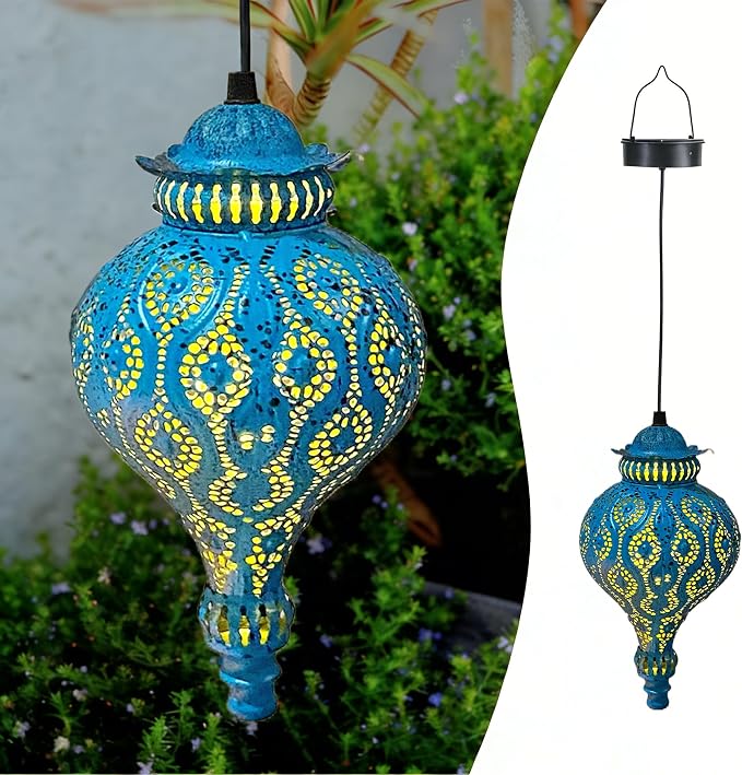 Moroccan Solar Lanterns Outdoor Waterproof Blue Hanging Lanterns Outdoor by JOLUSIA