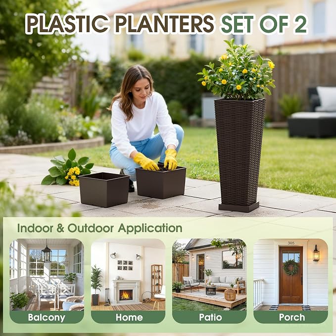 Set of 2 24 Inch Tall Plastic Planters - Image 3