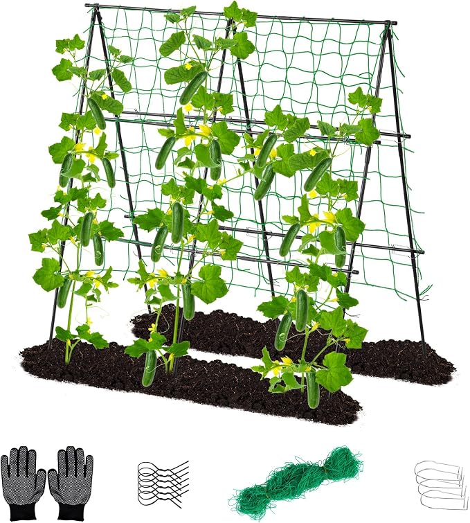 Lalahoni Cucumber Trellis, 4ft x 4ft Metal A-Frame Garden Trellis Climbing by Thereasonyoulovegardening