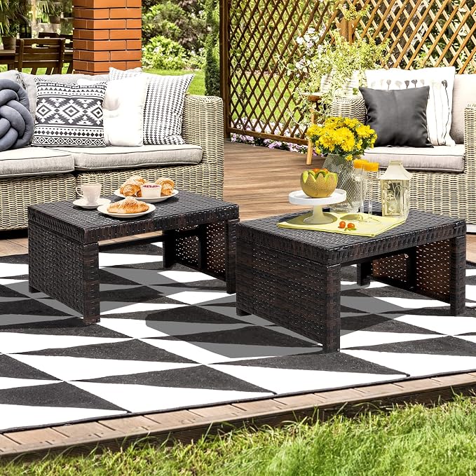 ORALNER Outdoor Ottoman, All-Weather Rattan Foot Stools w/Removable Cushions - Image 7