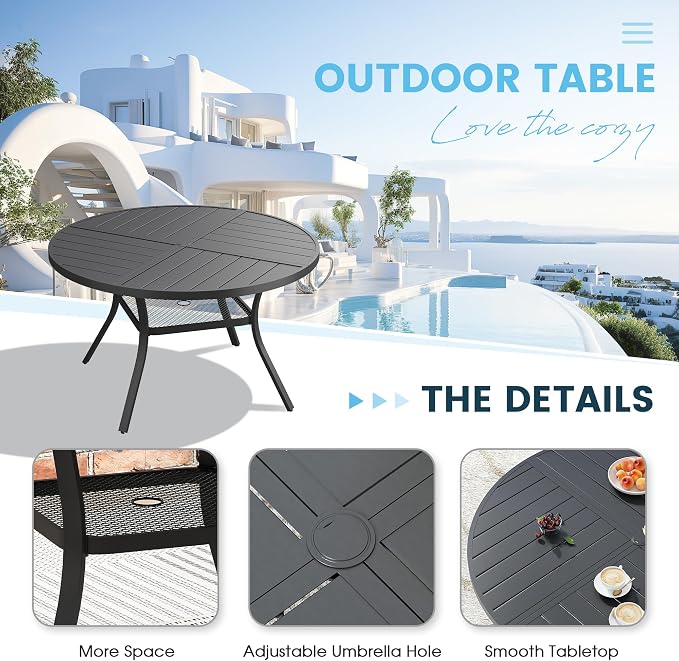 Patio Dining Table for 4-6, Round Metal Outdoor Table - Image 5
