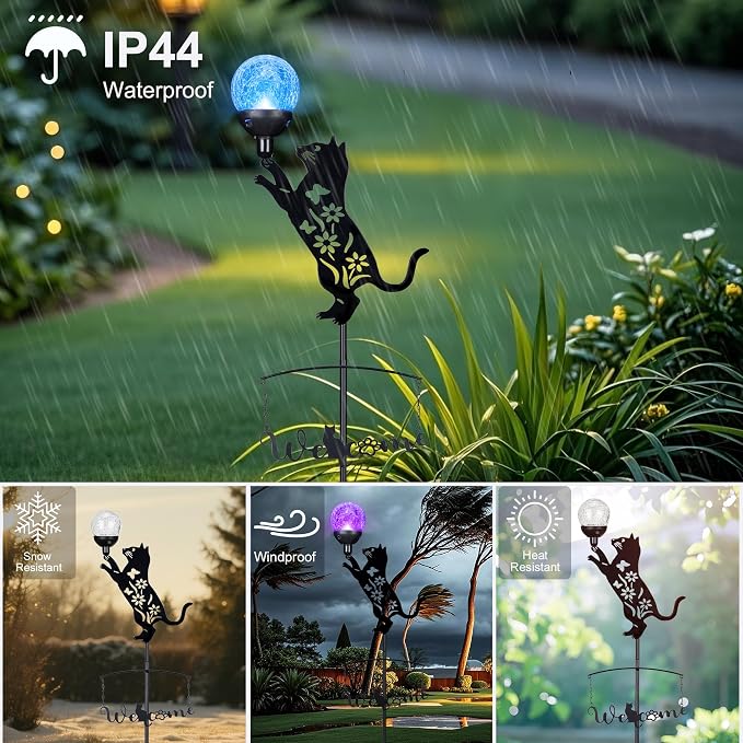 Cat Solar Lights Outdoor Garden Decor, 40” Black Cat Stake - Image 6