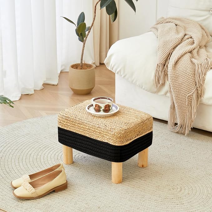 Ottoman Foot Stool Rectangular Footrest Natural Seagrass Footstool - Image 7