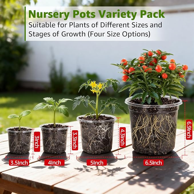 MIXC Clear Nursery Pots with Drainage Holes, 7/5/4/3.5 Inch Reinforced - Image 5