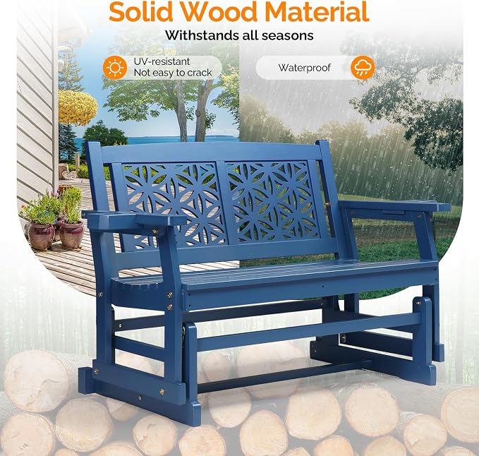 VINGLI Fir Wood Outdoor Glider - Image 4