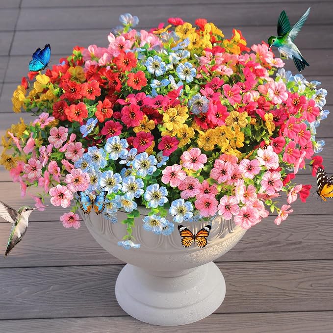 Faux Flowers for Outdoor Planters 16 Bundles UV Resistant Artificial Fake by JAKY-Global