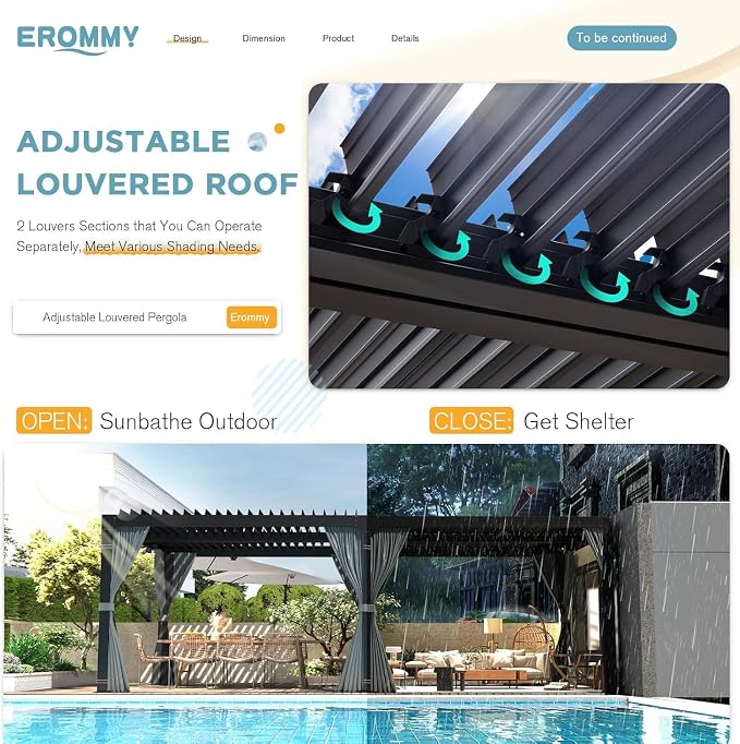 EROMMY Louvered Pergola 12' x 20' Outdoor Hard Top Pergola - Image 3