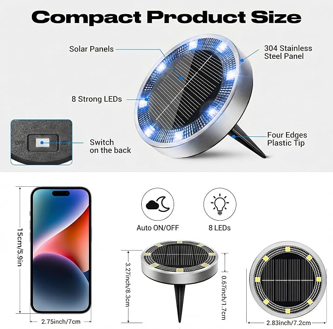 Peasur Solar Ground Lights Outdoor, 12 Pack Flat Solar Powered Disc Lights - Image 5